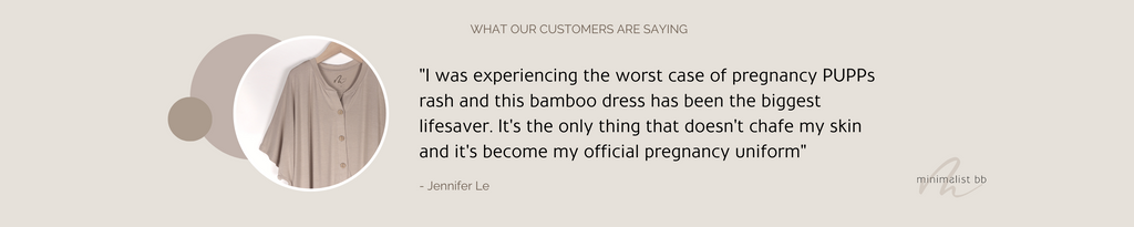 Customer review: "I was experiencing the worst case of pregnancy PUPPS rash and this bamboo dress has been the biggest lifesaver. It's the only thing that doesn't chafe my skin and it's become my official pregnancy uniform"